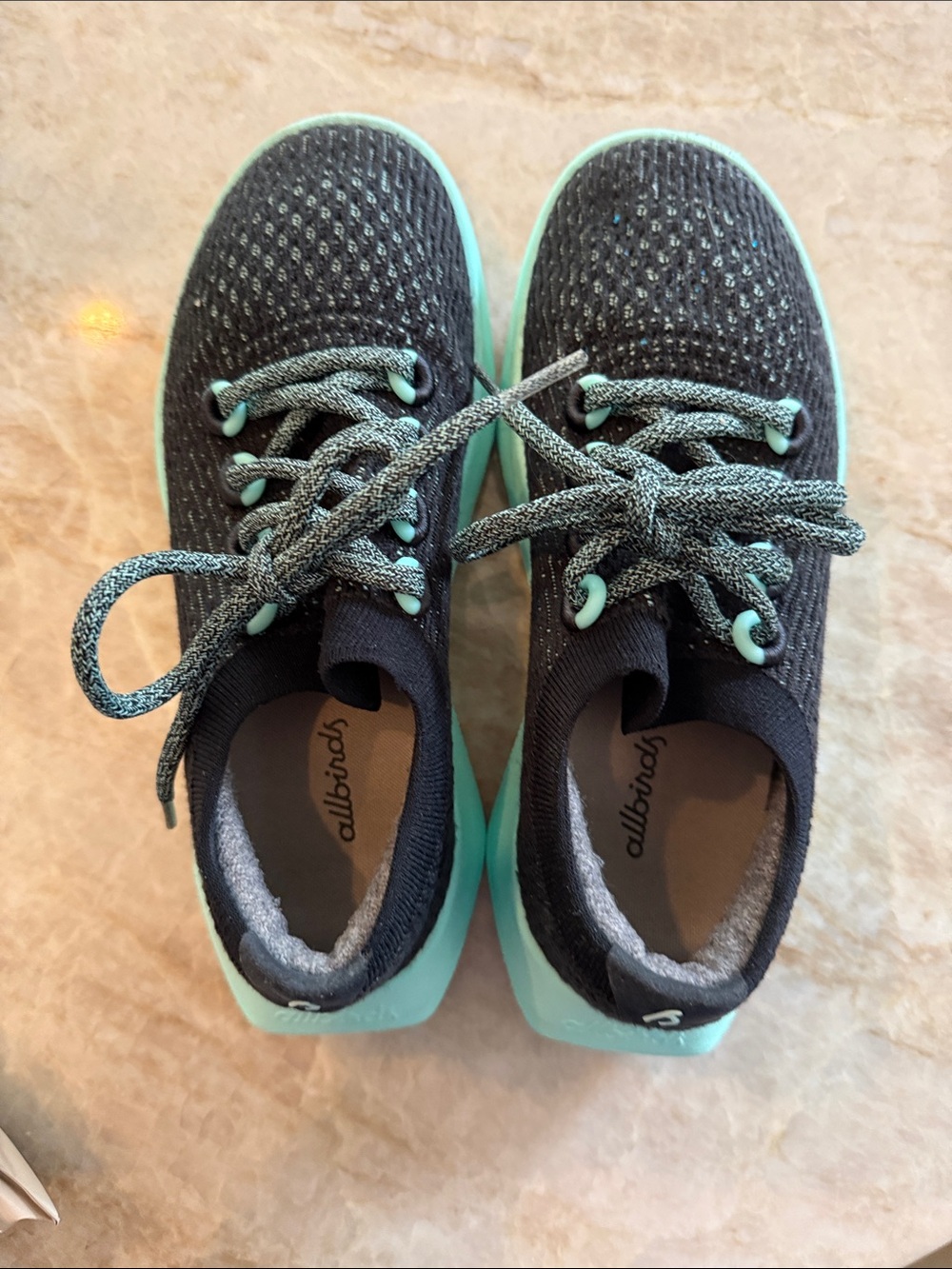 allbirds Kids Black with Mint Green Accent Sneakers